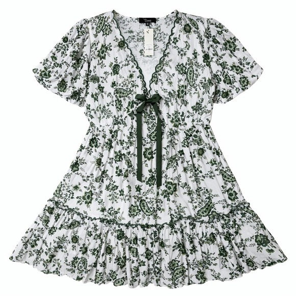 Trixxi Dresses & Skirts - Trixxi White Mini Dress with Green Floral Print
